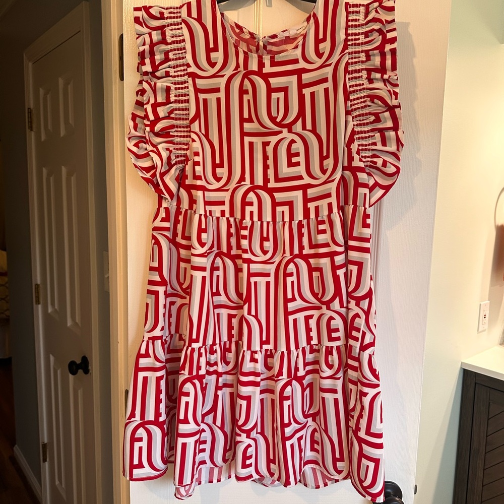 Red and White Patterned Women's Dress